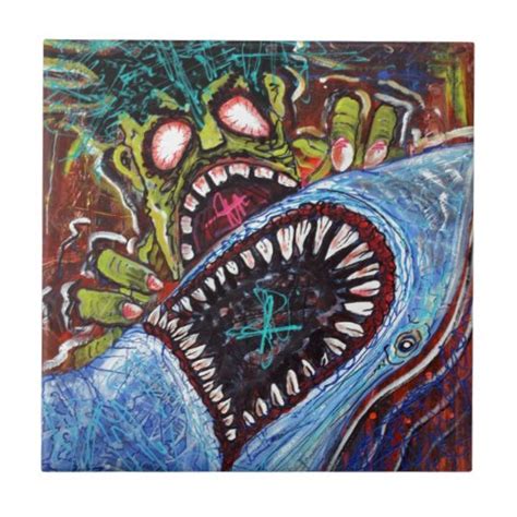 Zombie Shark Fight Ceramic Tile Zazzle