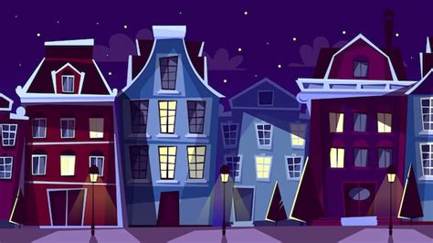 Amsterdam Cityscape Illustration Cartoon Amsterdam Night Streets And