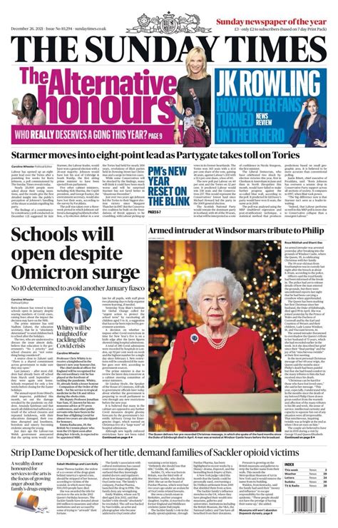 Sunday Times Front Page 26th Of December 2021 Tomorrow S Papers Today