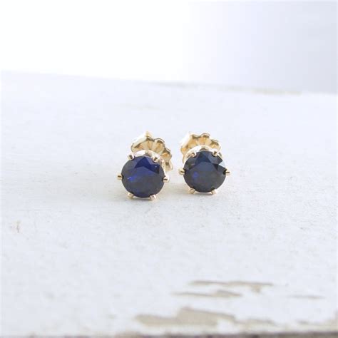 Gold Stud Earrings Sapphire Earrings Birthstone Stud Earrings Etsy