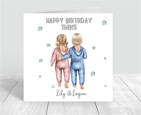 Personalised Twins Birthday Card Twin Girl Twin Boy Handmade And