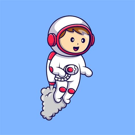 Lindo niño astronauta volando con cohete dibujos animados vector iconos