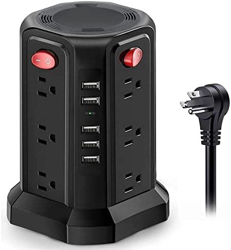 Tower Power Bar With Surge Protection And USB C Charging Port 10FT