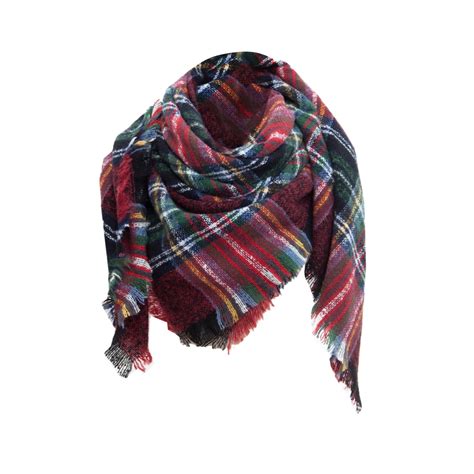 Plaid Blanket Thick Winter Scarf Tartan Wrap Oversized Shawl Cape