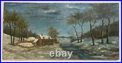 Tableau Ancien Sign Et Dat Paysage Enneig Huile Sur Toile