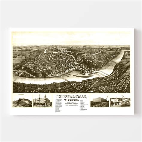 Vintage Map Of Chippewa Falls Wisconsin 1906 By Teds Vintage Art