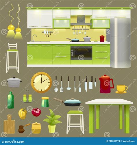 Modern Kitchen Interior Icon Set Stock Vector Illustration Of Modern