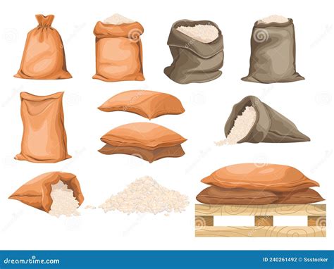 Cartoon Rice Bags Full Brown Sack Rised Grain Or Oat Agriculture