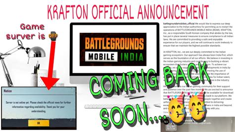 Krafton New Official Announcement Bgmi Unban Now Youtube