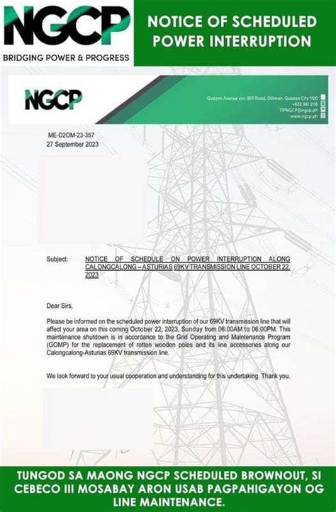 NGCP NOTICE OF POWER SERVICE INTERRUPTION