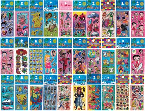 Kit 300 Cartelas Adesivo Infantil Sticker Vários Personagens