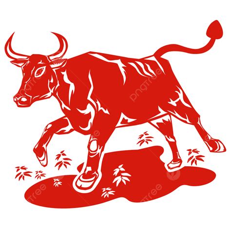 Ox New Year Png Picture Paper Cut Ox Zodiac Ox Year Red Chinese Style