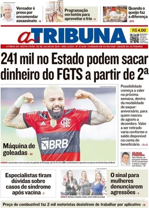 Capa A Tribuna Edição Sexta 30 de Julho de 2021