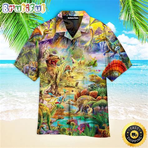 Amazing Colorful Dinosaurs In Jurassic Park Aloha Disney Hawaiian Shirt For Women And Men