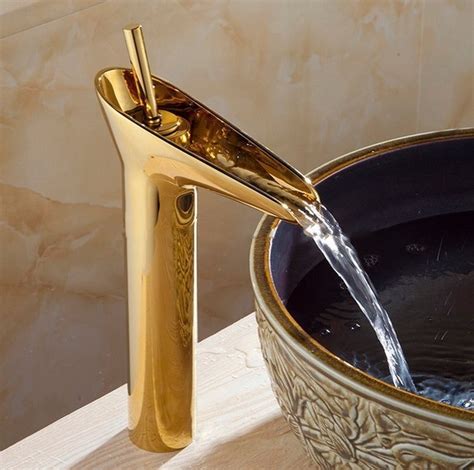 Fancy Basin Brass Faucet Tap Mixer Hot And Cold Waterfall Inch Height Gold Colour At Rs