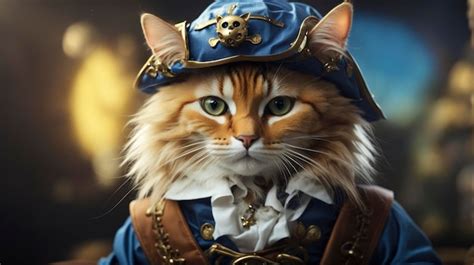 Premium Photo A Cat Wearing A Pirate Costume Sitting On A Bed With A