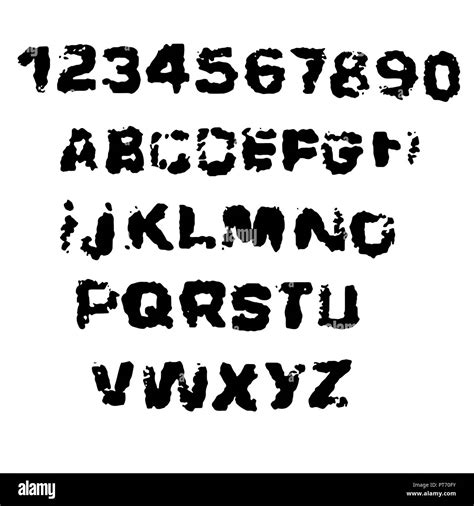 Distressed Grunge Alphabet And Numbers Stamp Ink Font Stock Vector