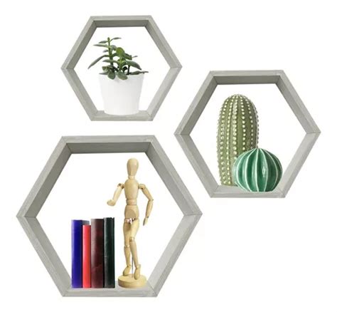 Conjunto de 3 prateleiras flutuantes hexagonais modernas branco sólido