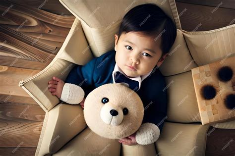 Premium Photo A Baby Boy Holds A Stuffed Animal And Is Holding A