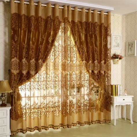 Telas Cortinas Ejemplo Exquisito Con Detalles De Encaje Y Color Dorado