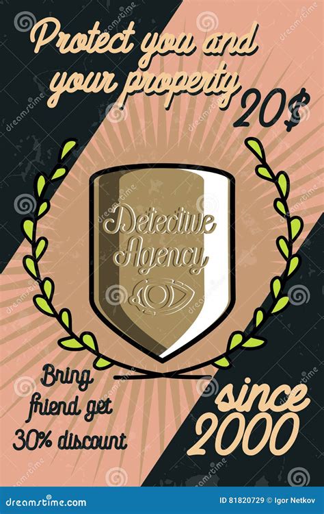 Color Vintage Detective Agency Poster Stock Vector Illustration Of