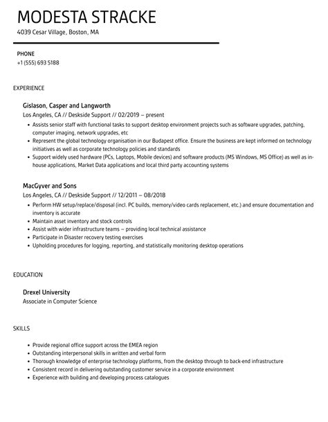 Deskside Support Resume Samples Velvet Jobs