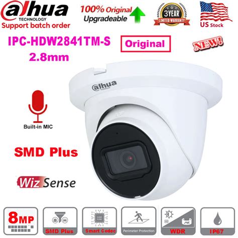 New Us Stock Dahua Ipc Hdw Tm S Mp K Ip Camera Wizsense Mic Smd