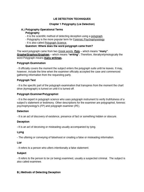 Print Notes Lie Detection Techniques Notes Pdf Polygraph Lie