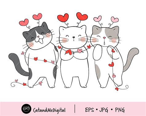 Cute Cat Valentine Clipart Valentine Png Cat Png Love Clipart Etsy