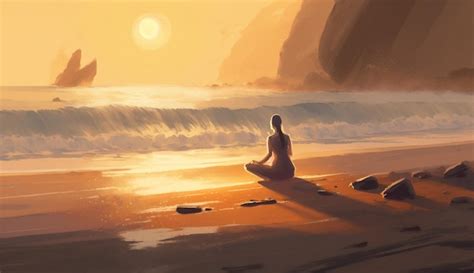 Una Mujer Meditando En Una Playa Con La Puesta De Sol Detr S De Ella