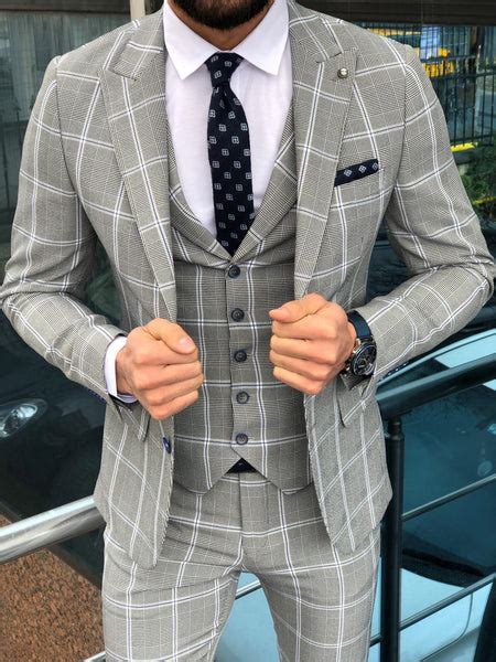 Slim Fit Plaid Suit Vest Gray Bojoni