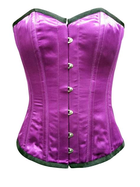 Purple Satin Basque Gothic Burlesque Waist Training Bustier Overbust Corset Top