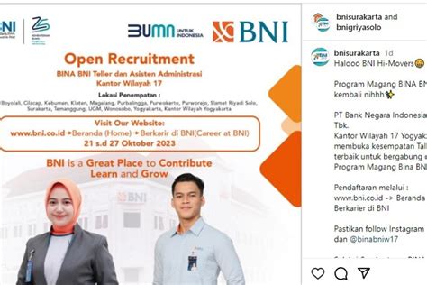 BNI Buka Pendaftaran Untuk Program Magang BINA BNI 21 27 Oktober 2023