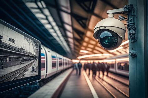 Premium Ai Image Cctv Camera Operating On Train Station Platform