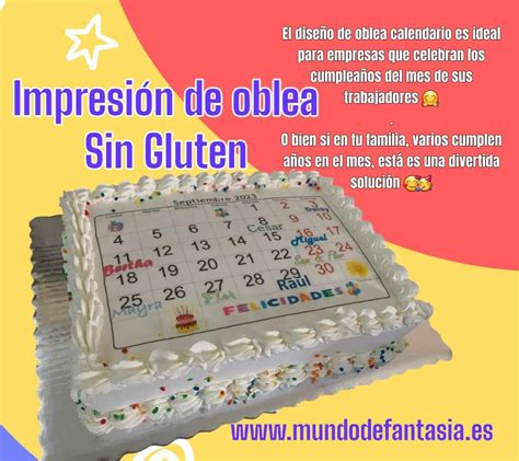 Oblea Rectangular Calendario Mundo De Fantasia Eventos