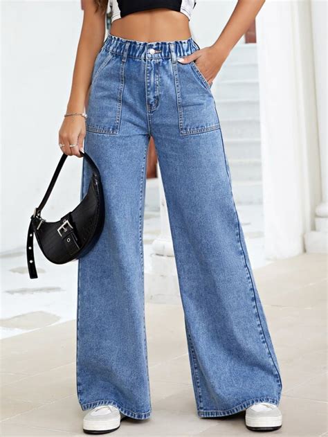 Shein Slant Pocket Wide Leg Jeans Shein Usa