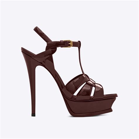 Saint Laurent Ysl Women Tribute Platform Sandals In Patent Leather Maroon