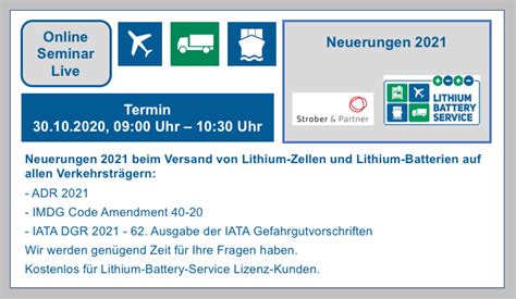 Online Seminar Neuerungen 2021 Beim Versand Von Lithium Zellen Und