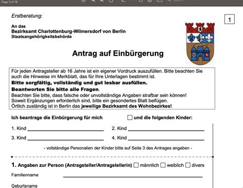 Antrag auf Einbürgerung Berlin Charlottenburg German citizenship