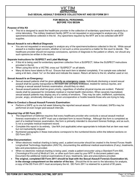 Download Instructions For Dd Form 2911 Dod Sexual Assault Forensic Examination Safe Report