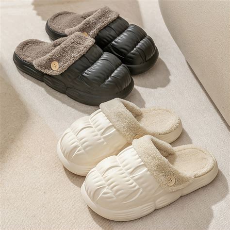 Women's Waterproof Indoor Outdoor Slippers Detachable Plush Lining House Slipper Fleece Lined ...