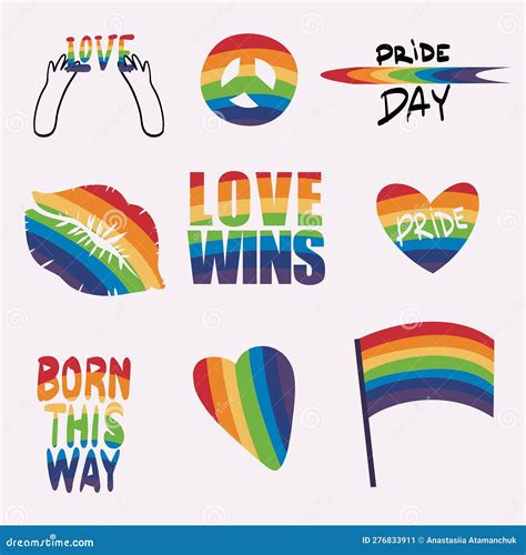 Lgbtq Pride Parade Set Vector Illustration Of A Gay Pride Parade Stock