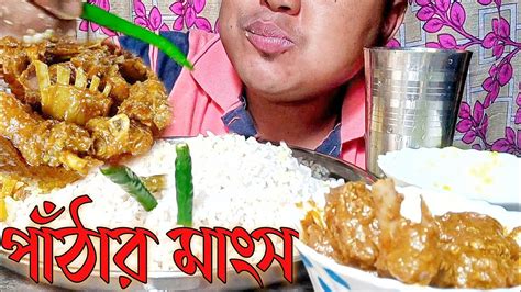 Enjoying Mutton Kosha With Green Chilli And Rice পাঁঠার কষা মাংস তার