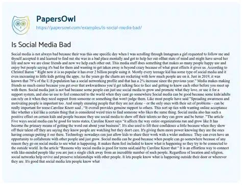 Is Social Media Bad Free Essay Example 805 Words PapersOwl