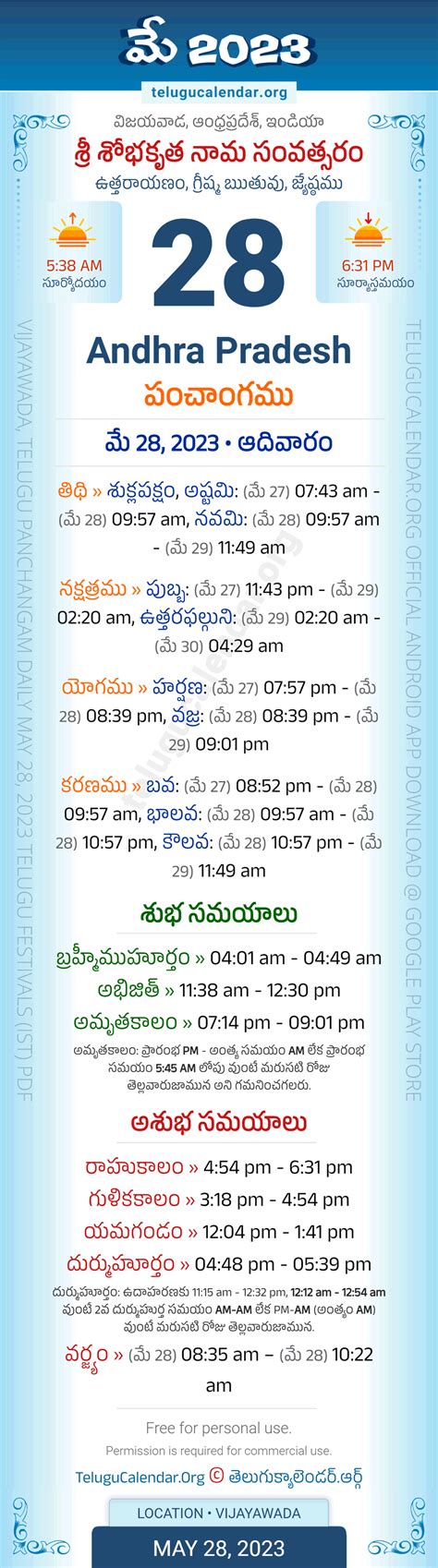 Andhra Pradesh May 28 2023 Telugu Panchangam