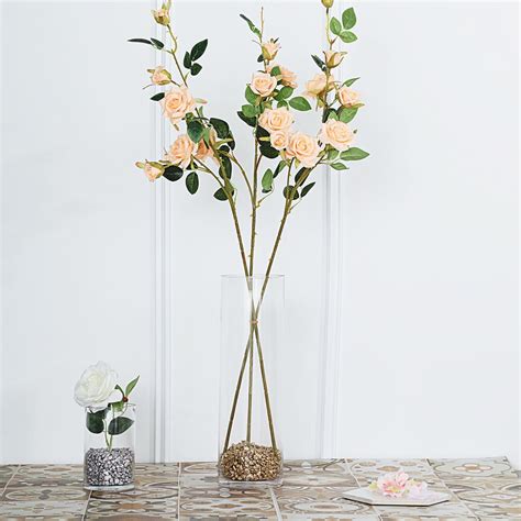 Efavormart Pack Of Peach Silk Long Stem Roses Artificial Flowers