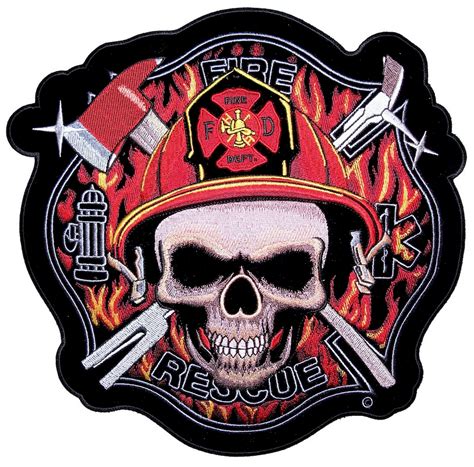 Firefighter Skull Maltese Cross Embroidered Biker Patch Quality Biker