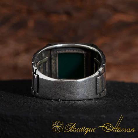 Green Square Aqeeq Silver Men S Ring Boutique Ottoman Exclusive