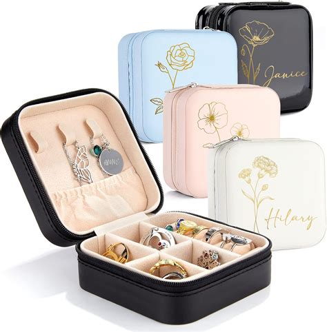 Reuio Personalized Travel Jewelry Box Leather Jewelry