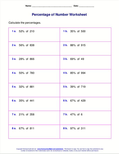 Finding The Percentage Of A Number Worksheet